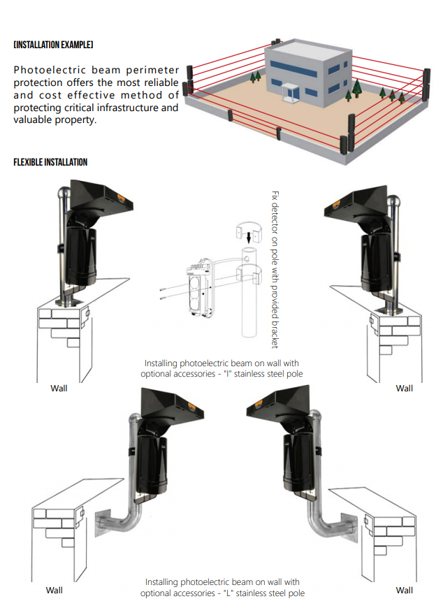 室外光电梁检测器安装例